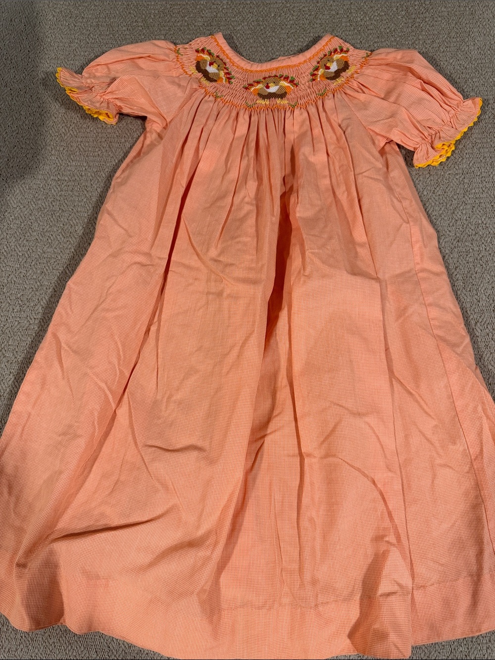 Orange Smocked Girls smocked Dress with Yellow Trim